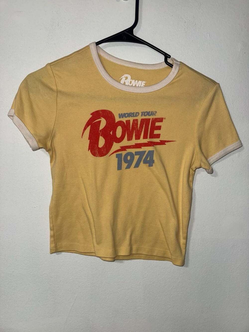David Bowie 1974 World Tour Yellow Ringer Crop Top Size S